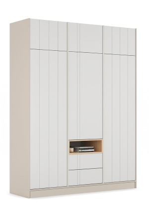 DULAP 3 USI - Dulap London 3 usi 180 x 58 x 240 cm, Culoare corp pal Bej , fronturi mdf vopsit gravat bej