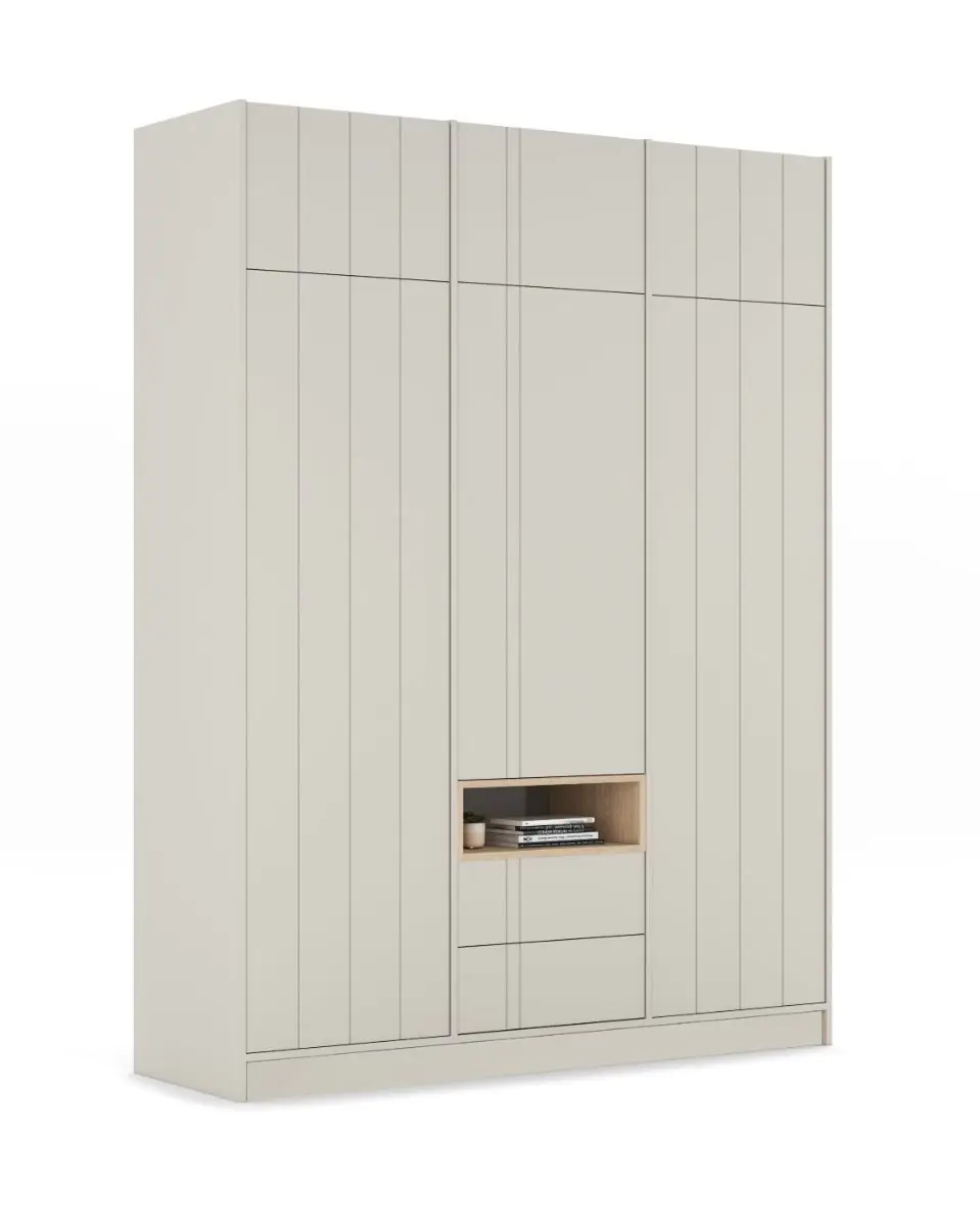 DULAP 3 USI - Dulap London 3 usi 180 x 58 x 240 cm, Culoare corp pal Bej , fronturi mdf vopsit gravat bej