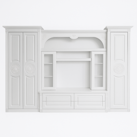Set Mobila Living NISA, Front MDF, Culoare Alb Mat Patinat Argintiu 330x45x216cm [1]