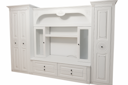 LIVING - Set Mobila Living NISA, Front MDF, Culoare Alb Mat Patinat Argintiu 330x45x216cm