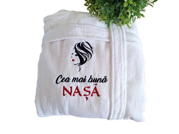 Halat hotelier alb personalizat NASI, bumbac premium [5]