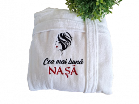 Halat hotelier alb personalizat NASI, bumbac premium [4]
