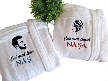 Halat hotelier alb personalizat NASI, bumbac premium [3]