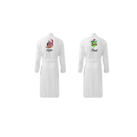 Produse Personalizate - Set 2 halate premium Craciun, personalizate Nume*Bufnita, bumbac 100%