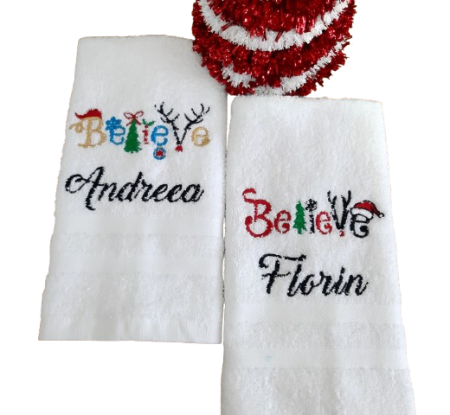Produse Personalizate - Set 2 prosoape Craciun, personalizate Nume*DesignBelieve, bumbac 100%