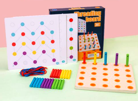Joc Montessori Threading Board – Placă Lemn cu Stâlpi și Modele [4]