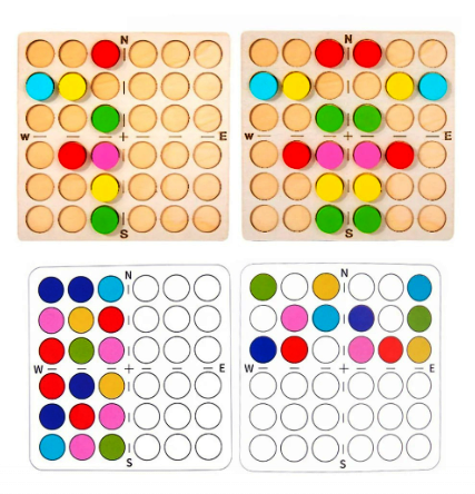 Joc Montessori Simetria Culorilor – Placă Lemn cu Jetoane Colorate [3]