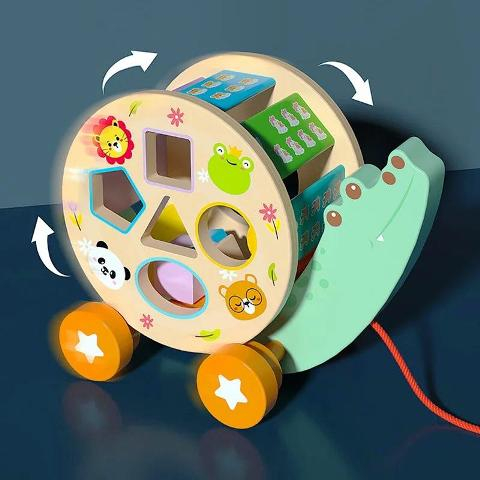 Jucărie de Tras Melc Din Lemn cu Sortator de Forme [3]