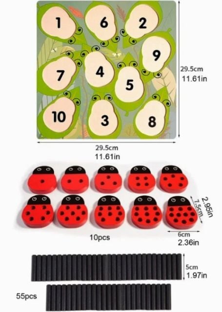 Jucărie Montessori cu Numere și Buburuze – Placă Educațională din Lemn [2]