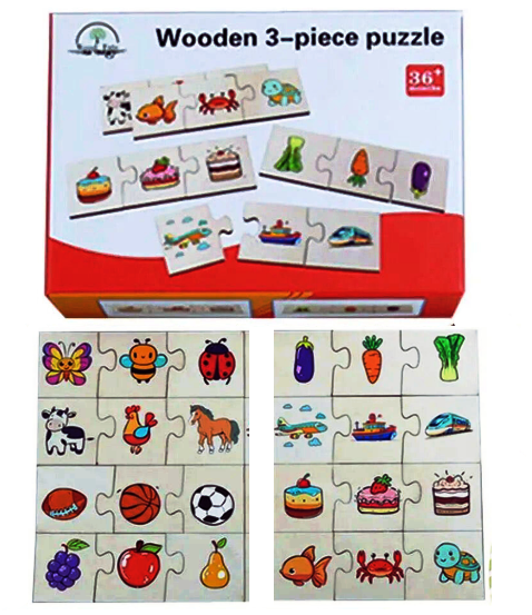Puzzle cognitiv din lemn 24 piese – asocieri 3 piese pentru copii [2]