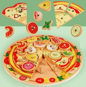 Puzzle Pizza din Lemn 3D cu Topping-uri – Jucărie Educativă Montessori [1]