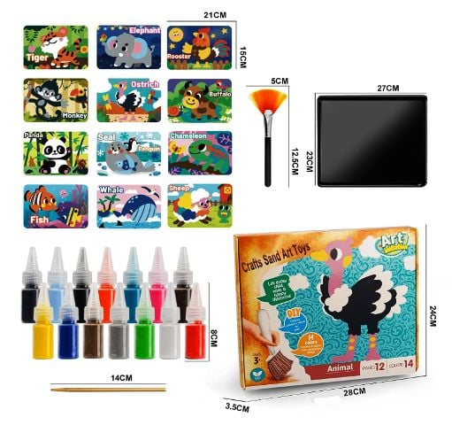 Set Art & Craft cu Nisip Colorat – 12 Planșe Animale pentru Copii [2]
