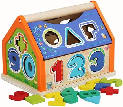 Jucării de sortare forme și culori - casuta-din-lemn-sortator-cifre-forme