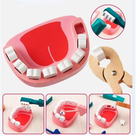 Jocuri educative și de logica - joc-montessori-doctor-dentist-lemn-set-20-piese