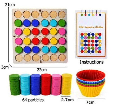 Joc Montessori Simetria Culorilor – Placă Lemn cu Jetoane Colorate [1]