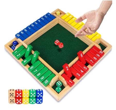 Jucării creative și educative - Joc Shut the Box din Lemn – 4 Jucători, 8 Zaruri
