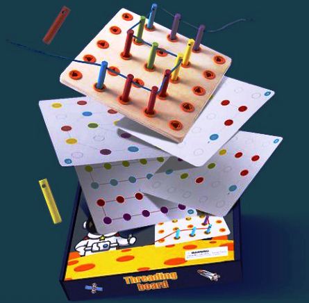 Joc Montessori Threading Board – Placă Lemn cu Stâlpi și Modele [2]