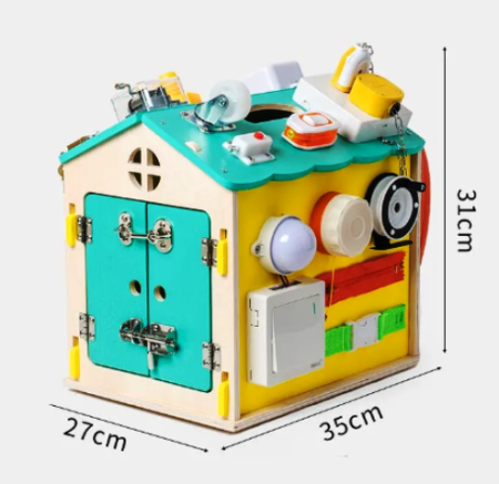 Căsuță Montessori din Lemn – Busy Board 3D Interactiv 35×27×31 cm [2]