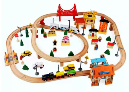 Construcții și inginerie - circuit-trenulete-lemn-108-piese