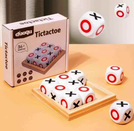 Joc Tic Tac Toe Lemn – 9 Cuburi XO – Suport Lemn [1]