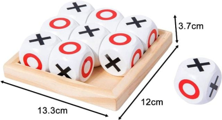 Jocuri educative și de logica - Joc Tic Tac Toe Lemn – 9 Cuburi XO – Suport Lemn