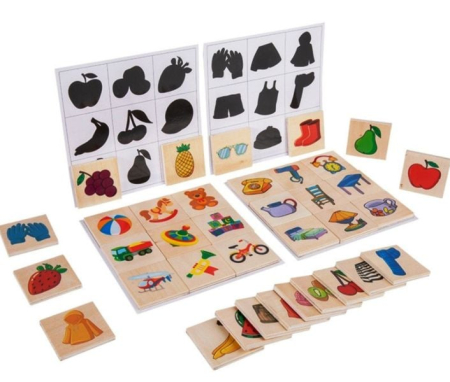 Jucării de sortare forme și culori - joc-educativ-asociere-umbre-lemn-montessori-40-piese