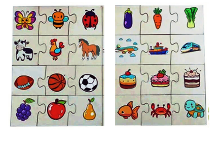 Jocuri de asociere - Puzzle cognitiv din lemn 24 piese – asocieri 3 piese pentru copii