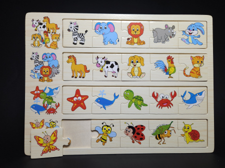 Jocuri de asociere - Puzzle de Asociere din Lemn 4 în 1