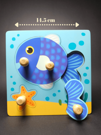 Table de activități Montessori - Puzzle din lemn pentru copii – Iepuraș, Pește, Fructe, Autovehicule, Casă | Montessori 14.5 cm