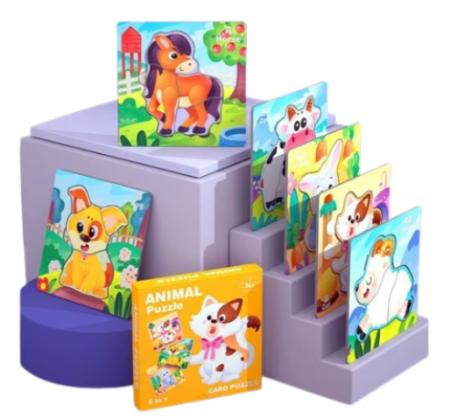 Puzzle-uri educative,cifre,litere - Puzzle educativ din carton cu fructe, animale și vehicule pentru copii