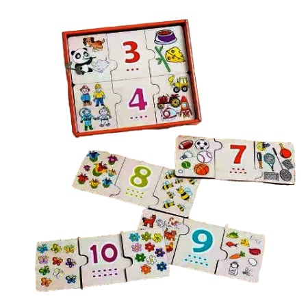 Jocuri educative și de logica - Puzzle Educativ din Lemn 30 Piese – Numere și Asocieri Montessori