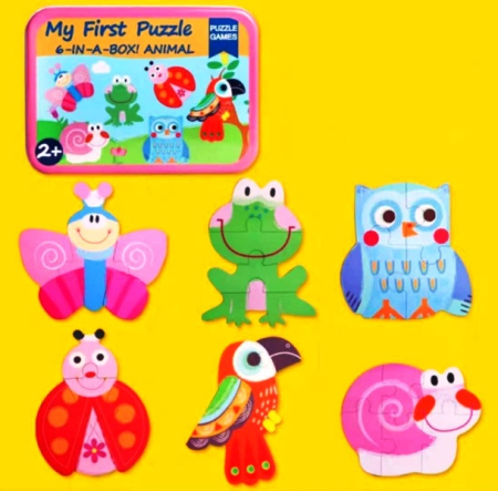 Puzzle-uri educative,cifre,litere - puzzle-6-in-a-box-copii-piese-mari-animalute