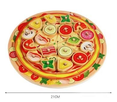 Puzzle Pizza din Lemn 3D cu Topping-uri – Jucărie Educativă Montessori [1]