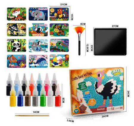 Set Art & Craft cu Nisip Colorat – 12 Planșe Animale pentru Copii [1]