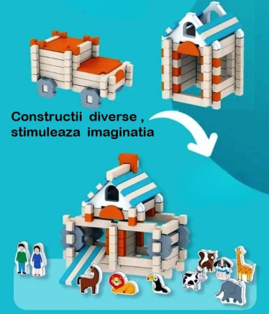 Set Construcție din Lemn pentru Copii – 120 Piese [1]