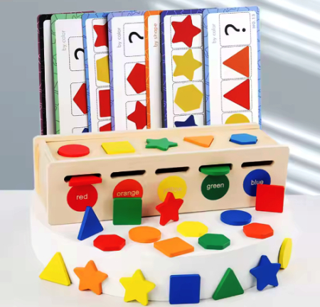 Jucării de sortare forme și culori - set-montessori-sortare-forme-culori-din-lemn