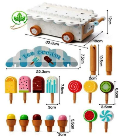 Jucării de rol - Stand de Înghețată din Lemn pentru Copii – Ice Cream Shop