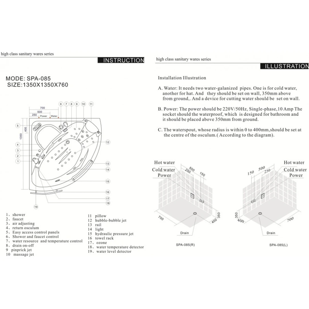 Cada cu hidromasaj 1 persoană, SPA-085, pe colț  [11]