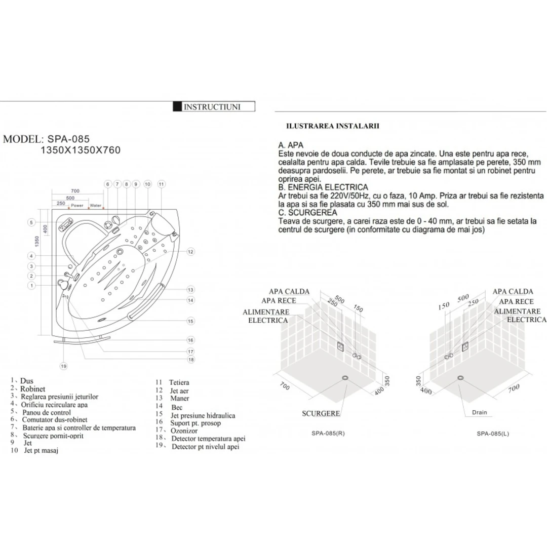 Cada cu hidromasaj 1 persoană, SPA-085, pe colț  [10]