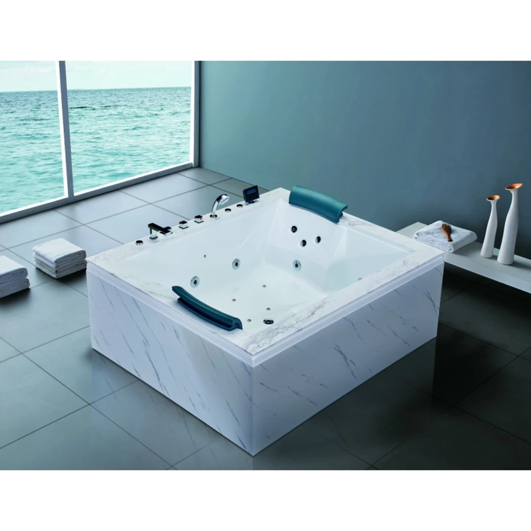 Cada cu hidromasaj dublă 2 persoane, SPA-0502, Jazz White & White Marble, la perete [2]