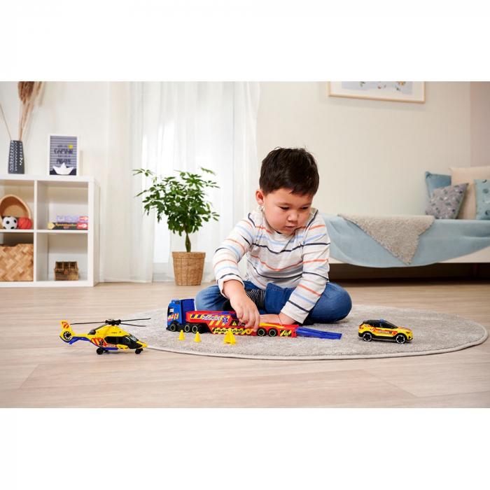 Dickie Toys Mentő Szállító Készlet 40 cm teherautóval, autóval, helikopterrel és kiegészítőkkel [18]