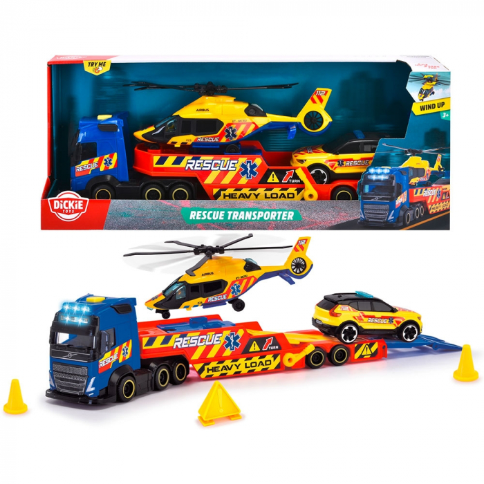 Dickie Toys Mentő Szállító Készlet 40 cm teherautóval, autóval, helikopterrel és kiegészítőkkel [19]