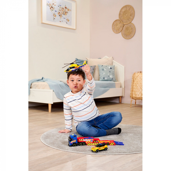 Dickie Toys Mentő Szállító Készlet 40 cm teherautóval, autóval, helikopterrel és kiegészítőkkel [16]