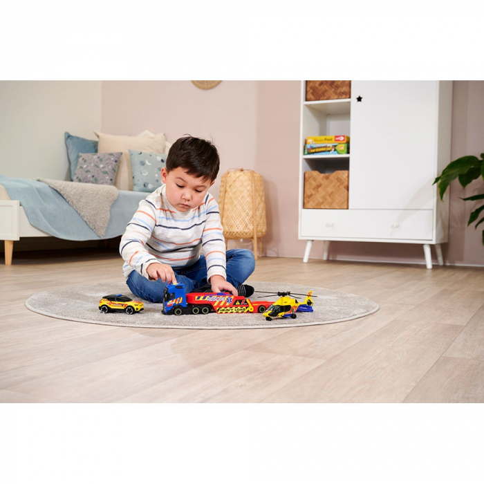 Dickie Toys Mentő Szállító Készlet 40 cm teherautóval, autóval, helikopterrel és kiegészítőkkel [17]