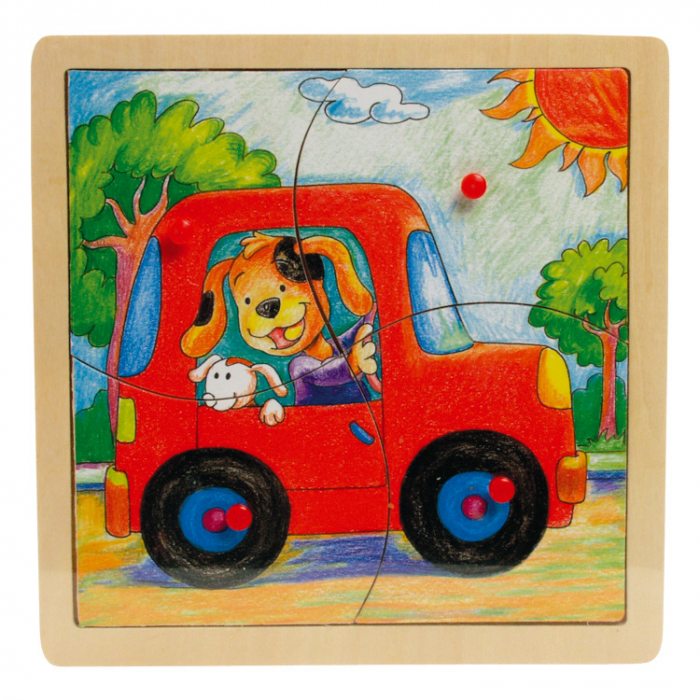 Fából készült puzzle fogantyúval, kisautóval [2]