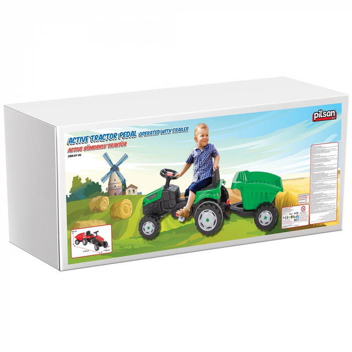Pilsan Active piros pedálos traktor utánfutóval 07-316 [4]
