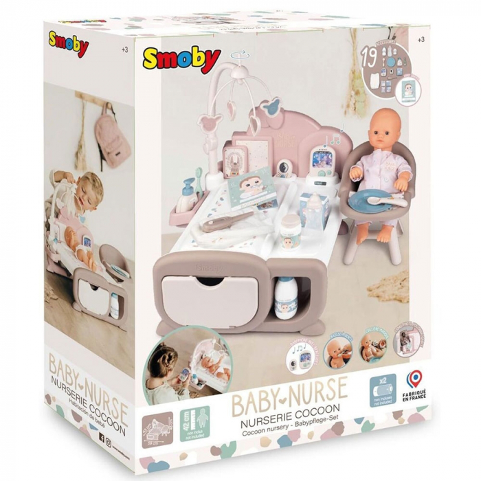 Smoby Baby Nurse Cocoon Nursery babaápoló központ krém színben babával és kiegészítőkkel [6]