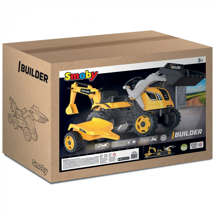 Smoby Builder Max sárga pedálos traktor utánfutóval [8]