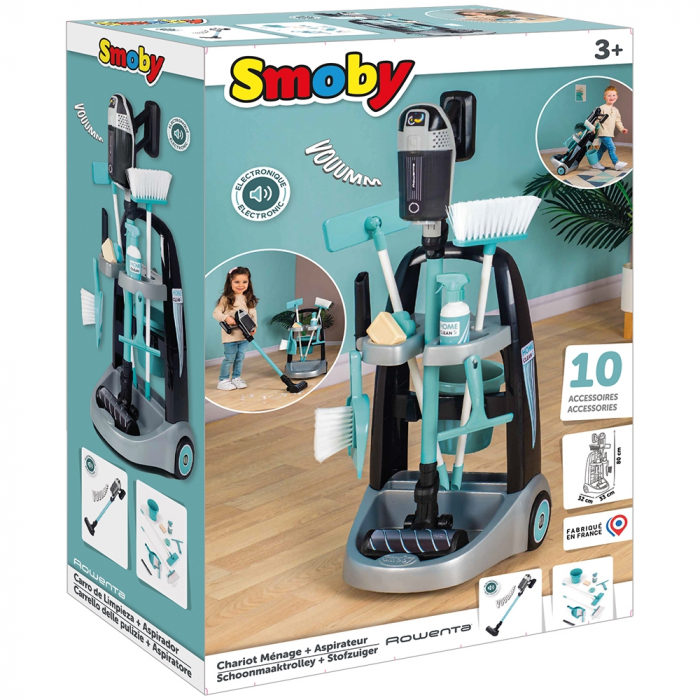 Smoby játék takarítószett gurulós bőrönddel és fekete Rowenta elektronikus porszívóval [13]