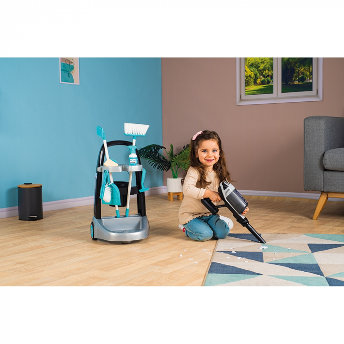 Smoby játék takarítószett gurulós bőrönddel és fekete Rowenta elektronikus porszívóval [8]